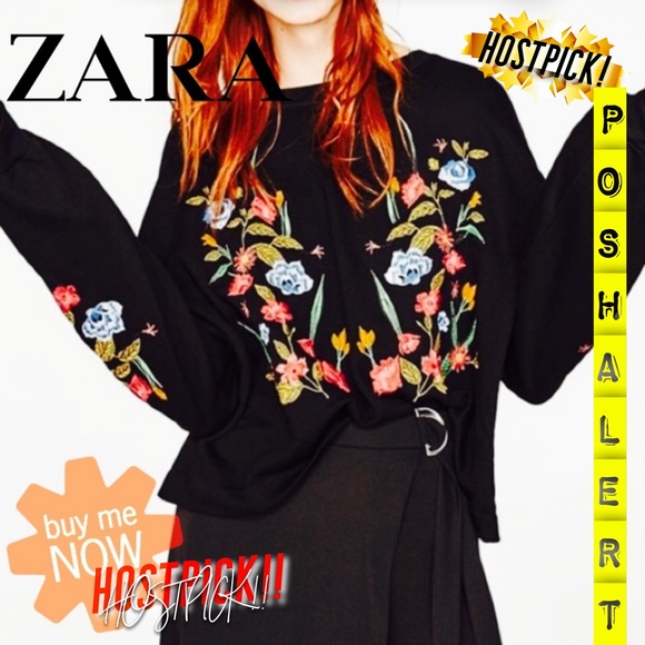 Zara Tops - 👑ZARA Floral Embroidered Crewneck Sweatshirt Sz M